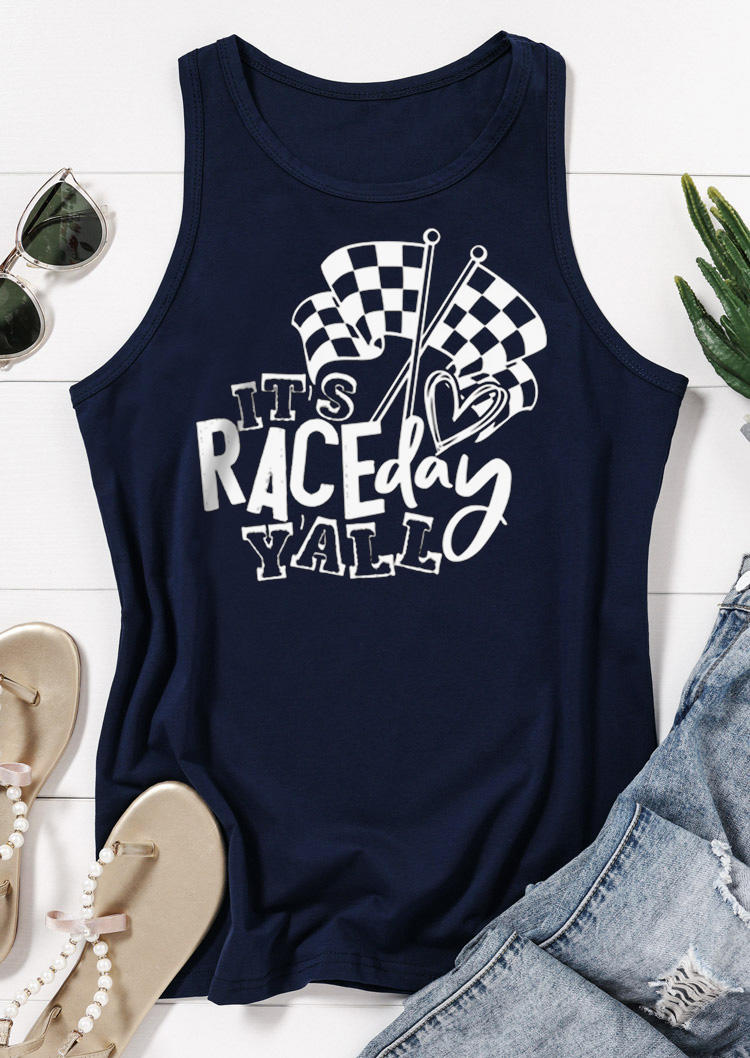 

Tank Tops It's Race Day Y'all Heart O-Neck Tank Top - Navy Blue in Blue. Size