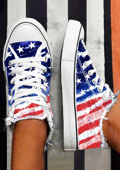 

Sneakers American Flag Lace Up Flat Sneakers in Multicolor. Size: ,38,39,40,41