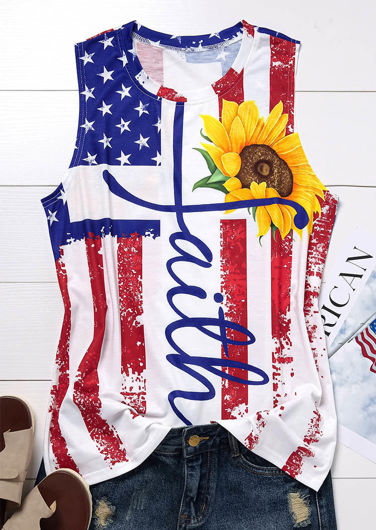 

Tank Tops Faith American Flag Cross Sunflower Tank Top in White. Size: L,,XL