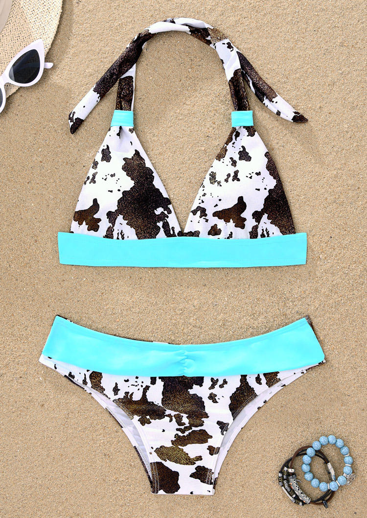 

Bikini Sets Cow Color Block Halter Bikini Set in Multicolor. Size