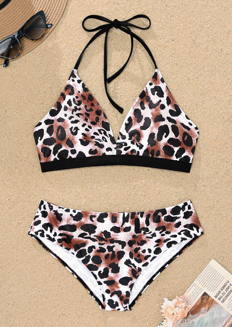 

Bikini Sets Leopard Halter Tie Bikini Set in Multicolor. Size: ,XL