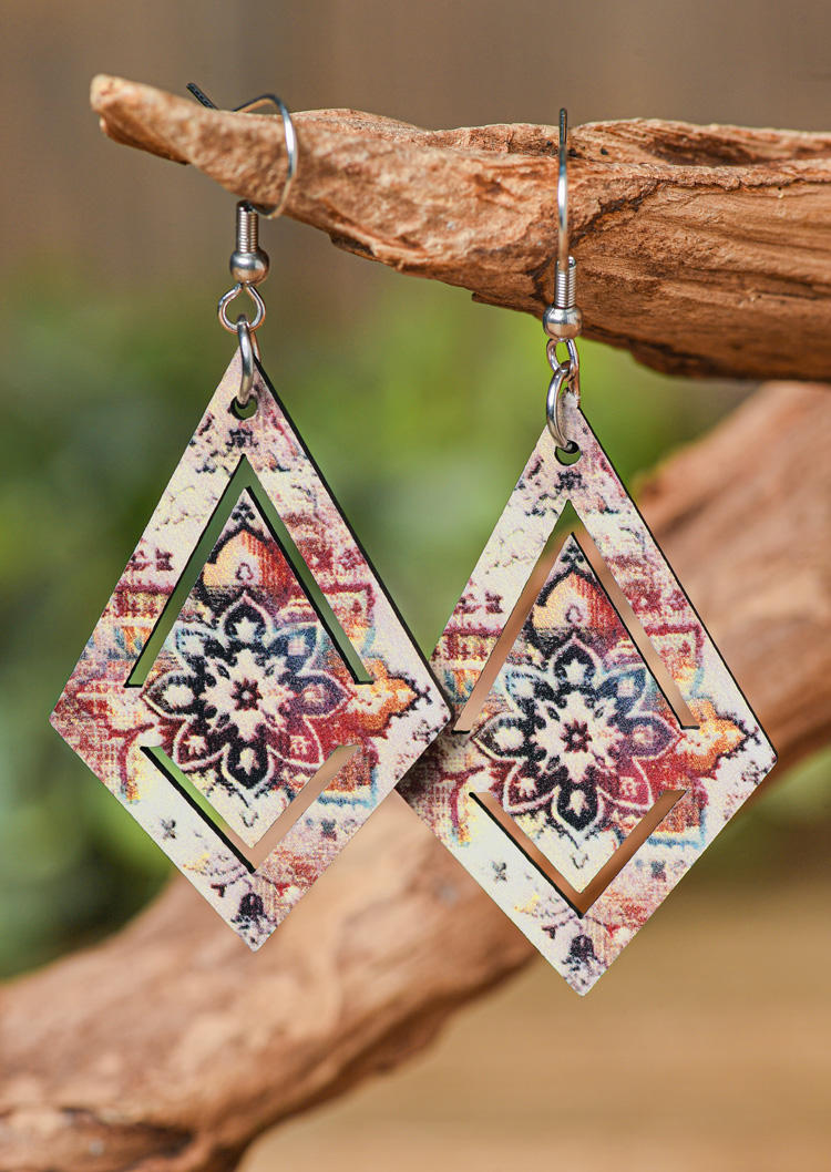 

Earrings Geometric Hollow Out Wooden Ethnic Hook Earrings in Multicolor. Size