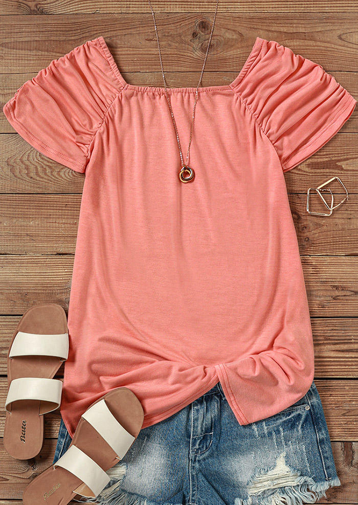 

Blouses Ruffled Square Collar Blouse in Pink. Size: ,XL