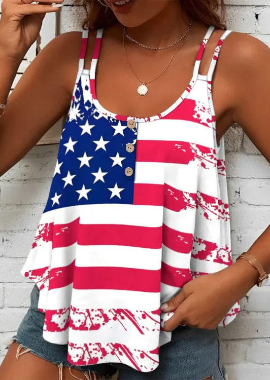 

Tank Tops American Flag Criss-Cross Irregular Hem Camisole in Multicolor. Size: L,,XL