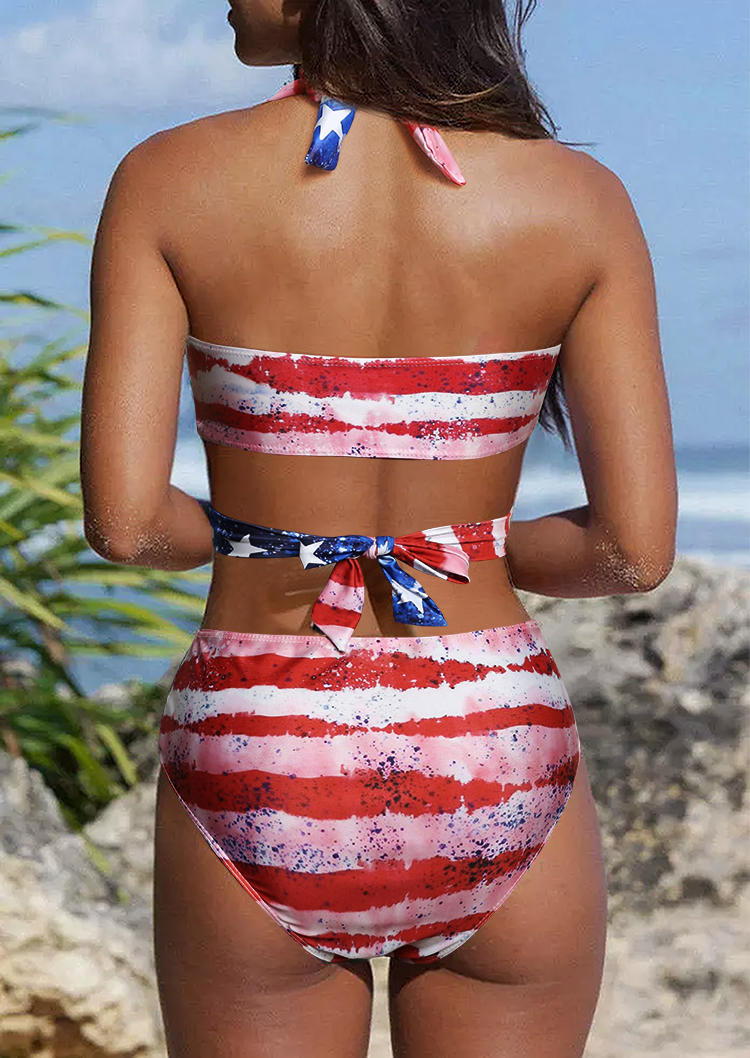 

Bikini Sets American Flag Tie Ruched Halter Bikini Set in Multicolor. Size: L,M,,XL