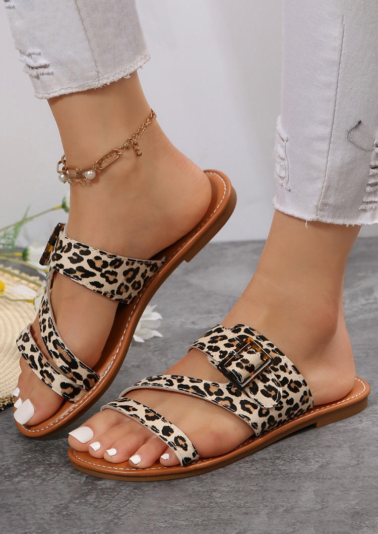 

Slippers Leopard Buckle Hollow Out Flat Slippers in Multicolor. Size