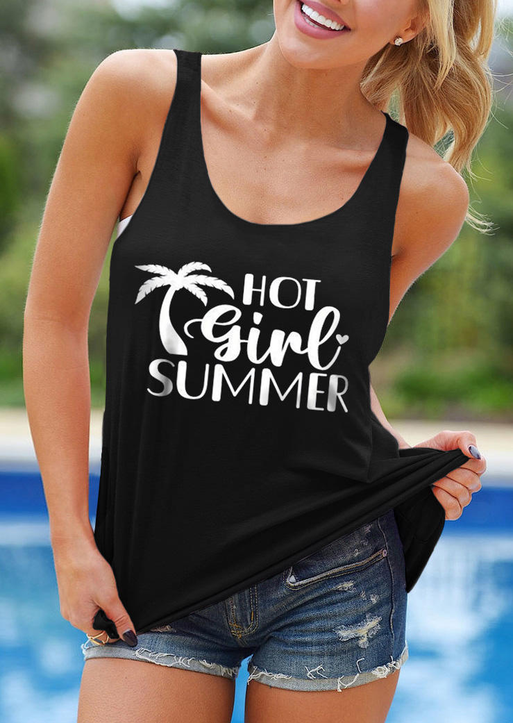 

Tank Tops Hot Girl Summer Coconut Tree Racerback Tank Top in Black. Size