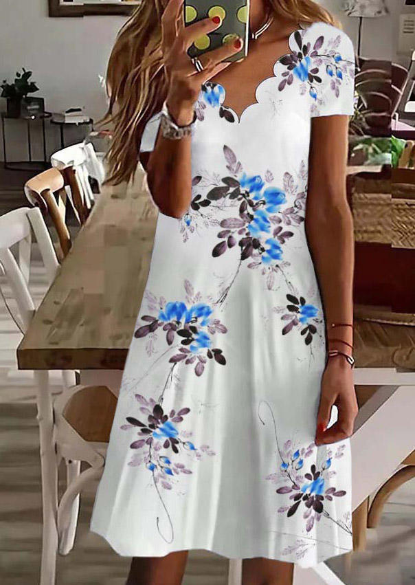 Floral Leaf Scalloped Collar Mini Dress