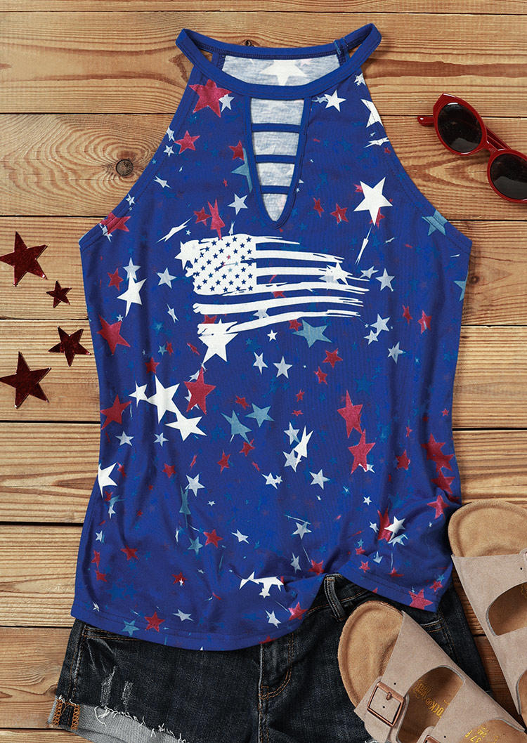 

Tank Tops American Flag Star Keyhole Neck Tank Top in Multicolor. Size: L,M,,XL