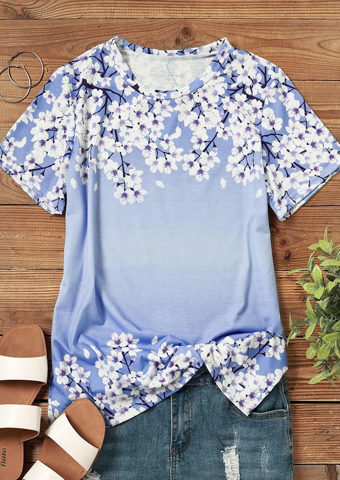 

Blouses Floral Casual O-Neck Blouse in Blue. Size