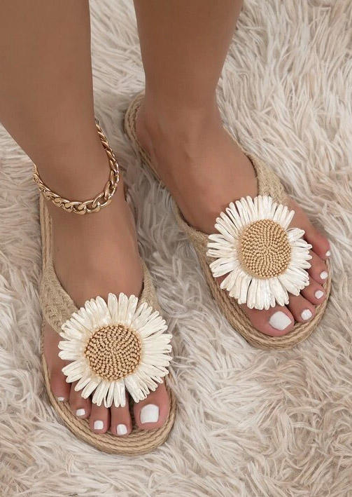 Sunflower Flip Flops Flat Slippers Without Anklet - Beige