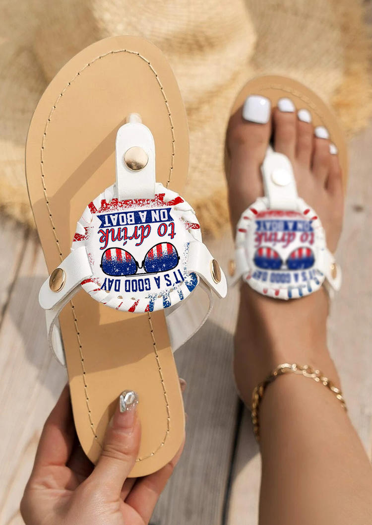 

Slippers It's A Good Day To Drink On A Boat American Flag Rivet Flip Flops Slippers in White. Size: ,38,39,40,41