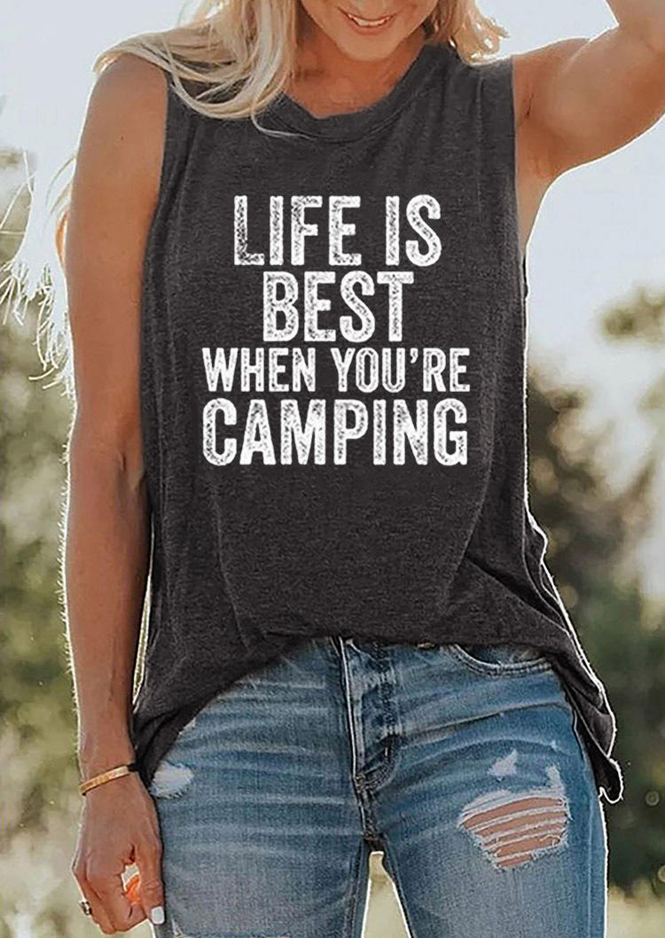 

Tank Tops Life Is Best When You're Camping Tank Top - Dark Grey in Gray. Size