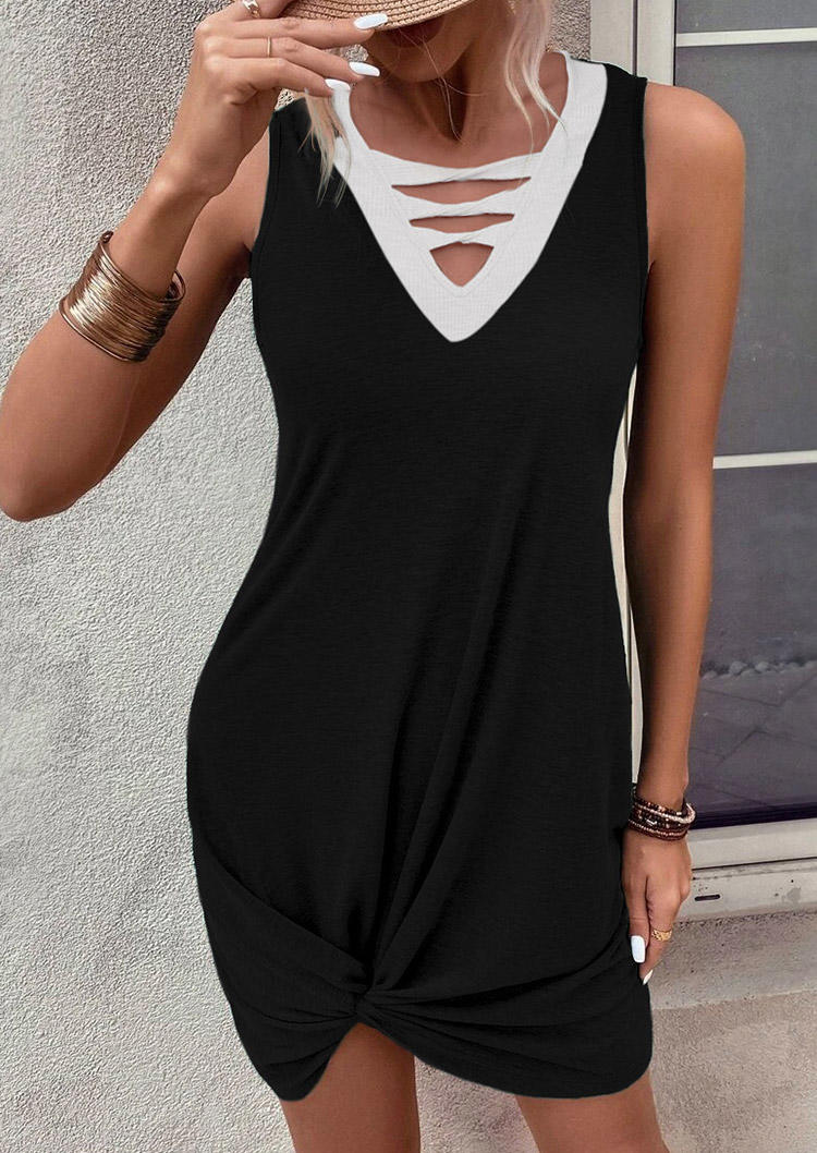 

Mini Dresses Color Block Hollow Out Twist Sleeveless Mini Dress in Black. Size: L,M,,XL