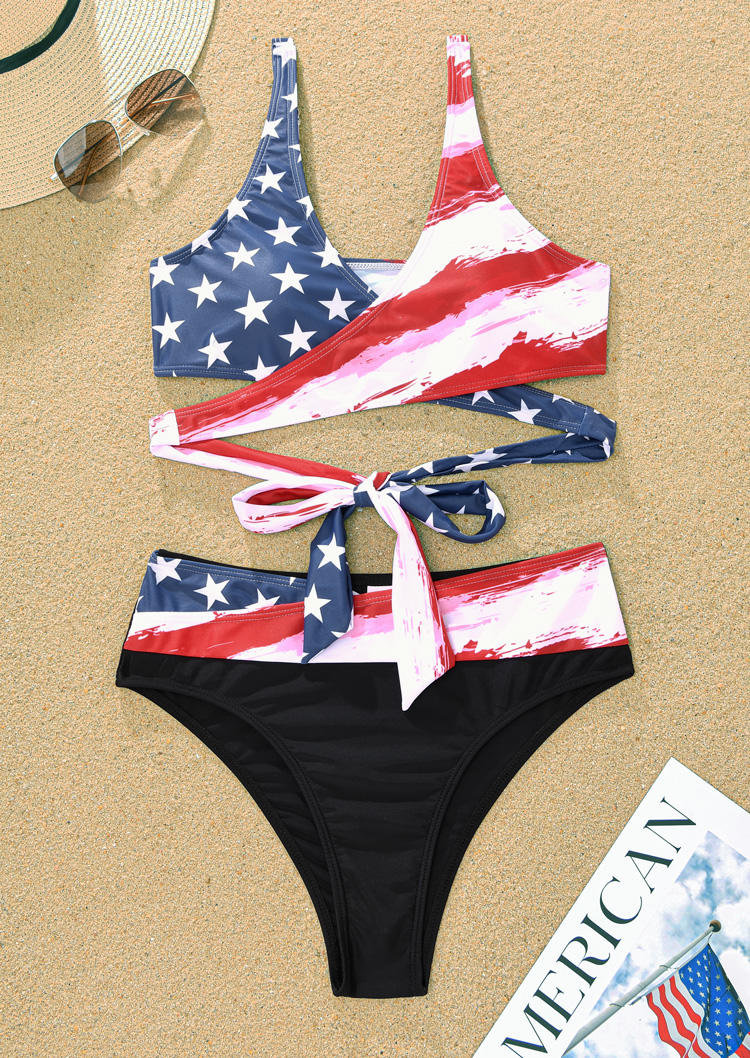 

Bikini Sets American Flag Star Tie Bikini Set in Multicolor. Size