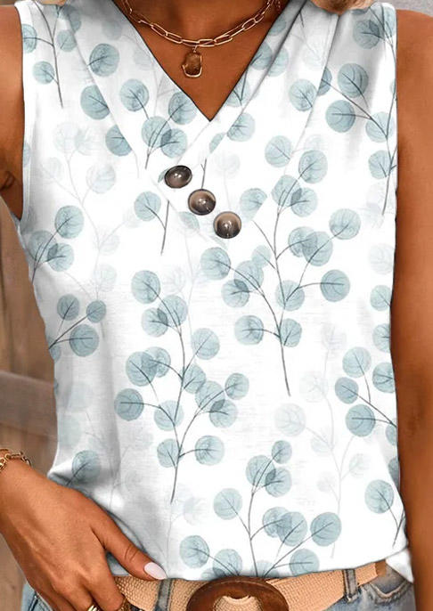 

Tank Tops Ditsy Floral Button V-Neck Tank Top in Multicolor. Size: L,M,,XL