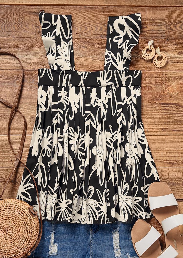 

Tank Tops Floral Ruffled Square Collar Tank Top in Multicolor. Size: L,M,,XL