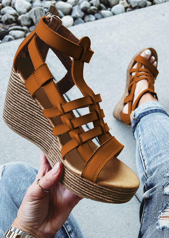 

Sandals Braid Buckle Hollow Out Wedge Sandals in Brown. Size: ,38,39,40,41