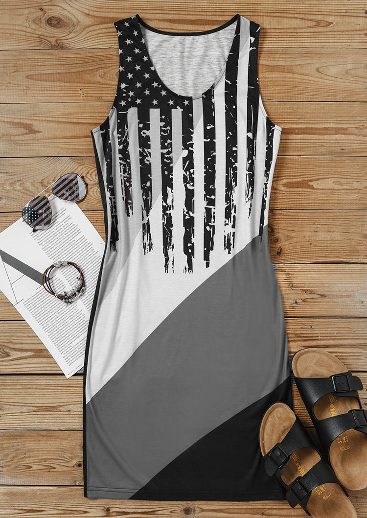 

Mini Dresses American Flag Color Block Mini Dress in Black. Size: L,M