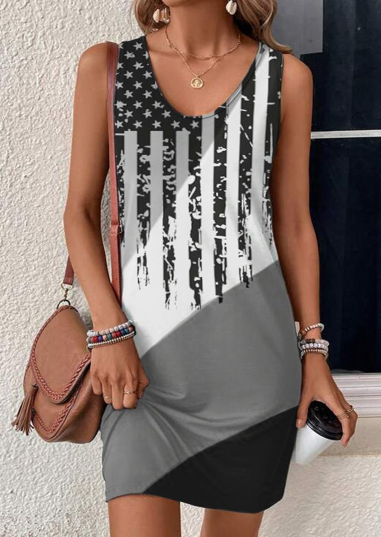 American Flag Color Block Mini Dress - Black