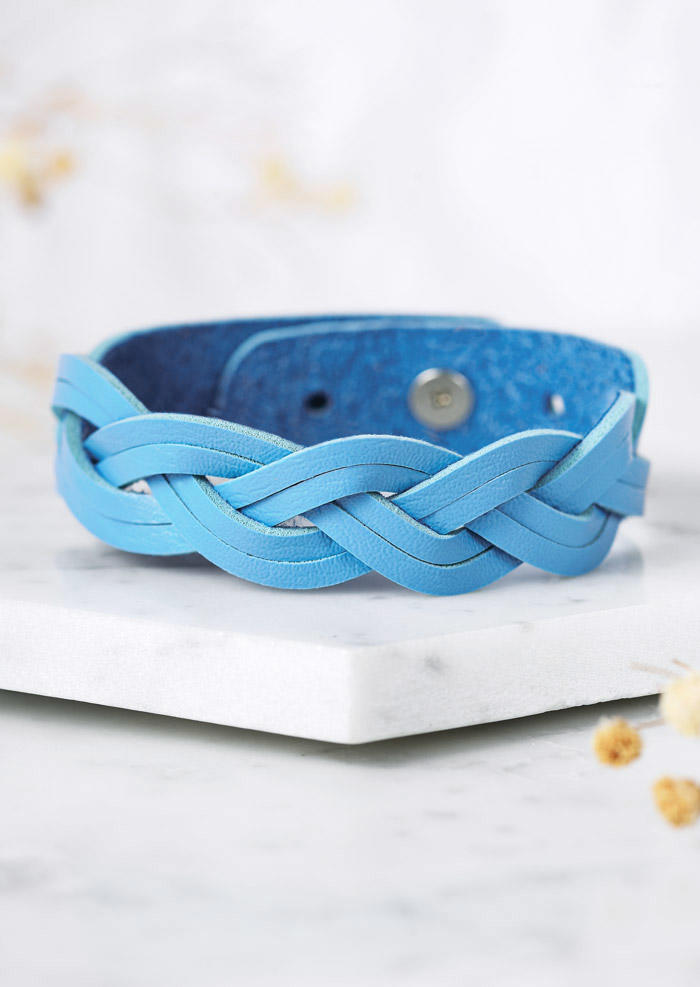 

Bracelet Braid Leather Adjustable Strap Bracelet in Blue. Size