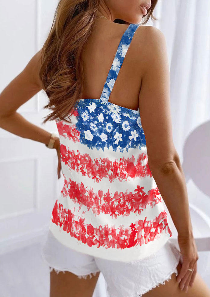 

Tank Tops American Flag Floral Open Back Tank Top in Multicolor. Size: ,XL