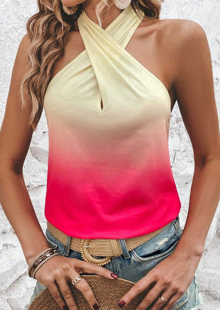 

Tank Tops Gradient Ruffled Halter Tie Open Back Tank Top - Watermelon Red in Red. Size: L,M,,XL