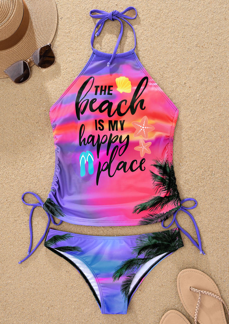 

Tankinis The Beach Is My Happy Place Gradient Coconut Tree Halter Tankini Set in Multicolor. Size