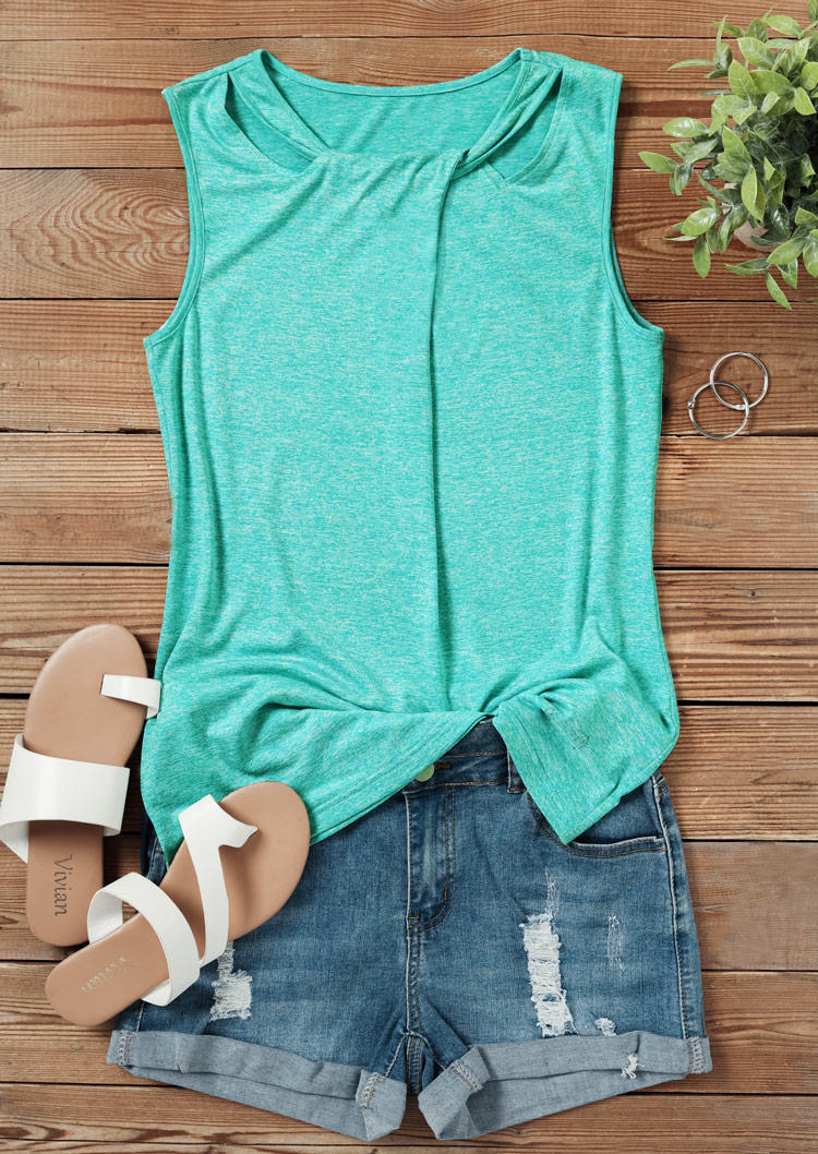 

Tank Tops Hollow Out O-Neck Tank Top in Green. Size