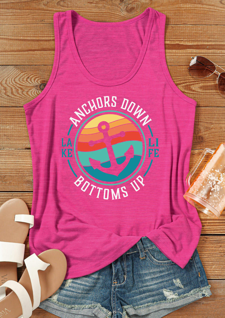 

Tank Tops Anchors Down Bottoms Up Lake Life Tank Top - Rose Red in Red. Size