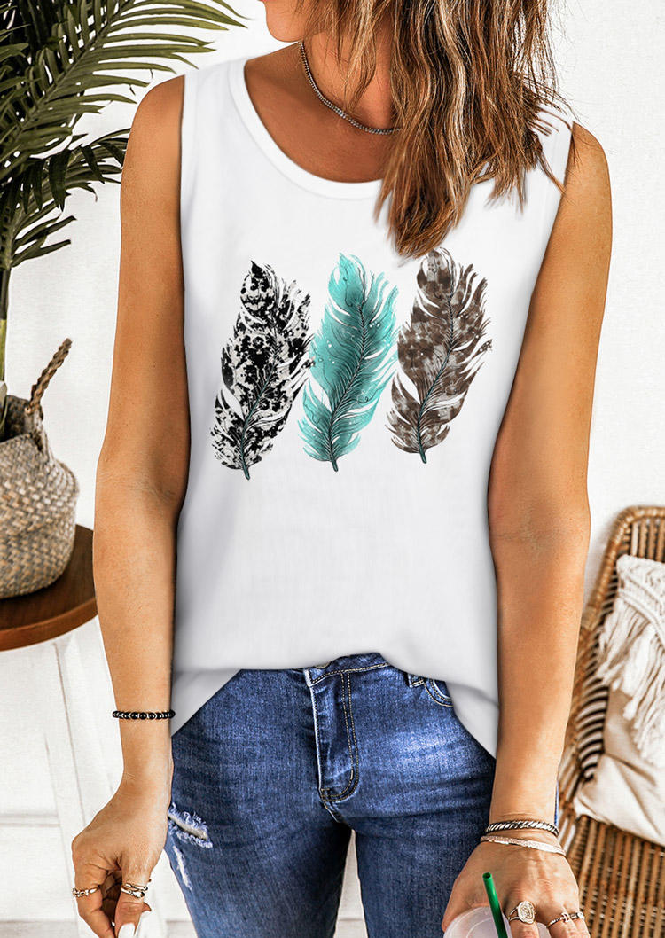 

Tank Tops Feather O-Neck Tank Top in White. Size