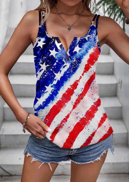 

Tank Tops American Flag Hollow Out Notched Collar Tank Top in Multicolor. Size
