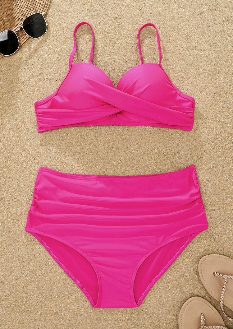 

Bikini Sets Criss-Cross Ruched Bikini Set - Rose Red in Red. Size