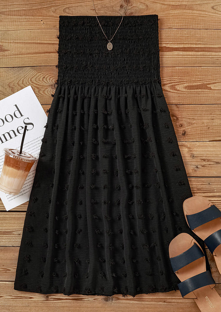 

Mini Dresses Dotted Swiss Smocked Strapless Bandeau Mini Dress in Black. Size