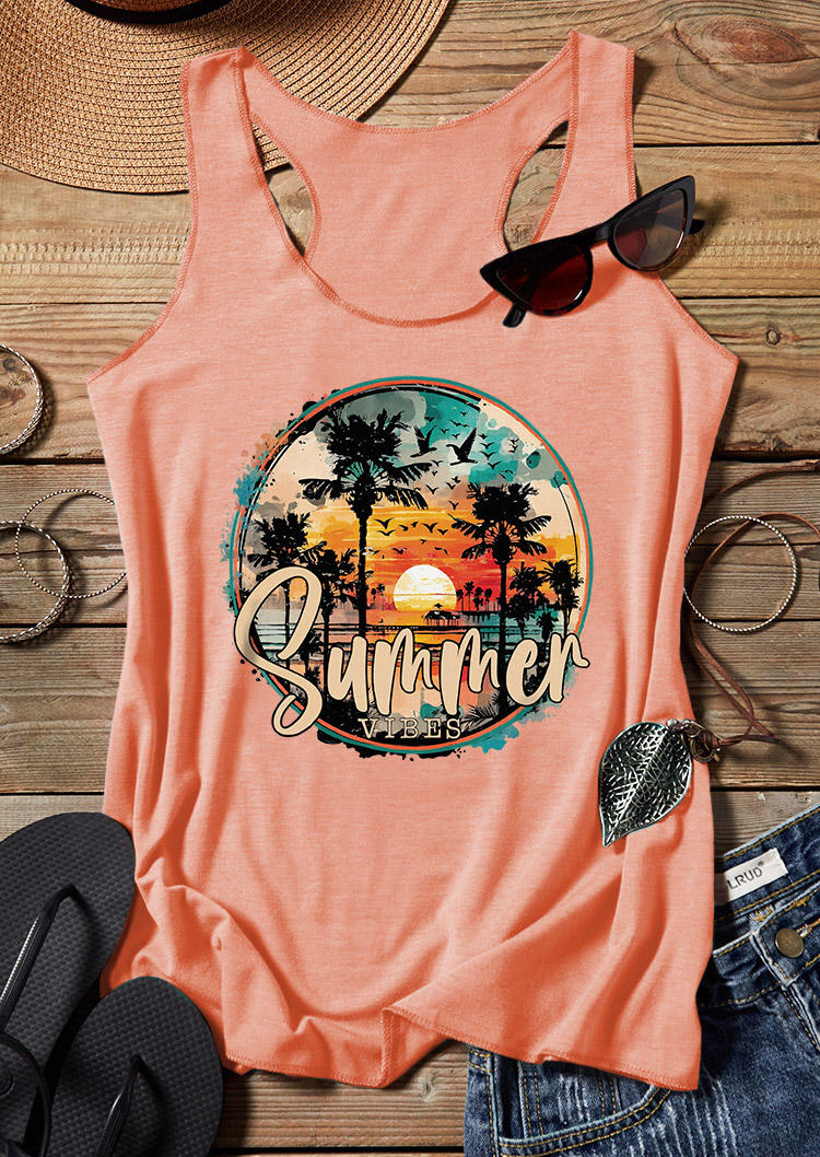 

Tank Tops Summer Vibes Coconut Tree Sunset Racerback Tank Top in Orange. Size