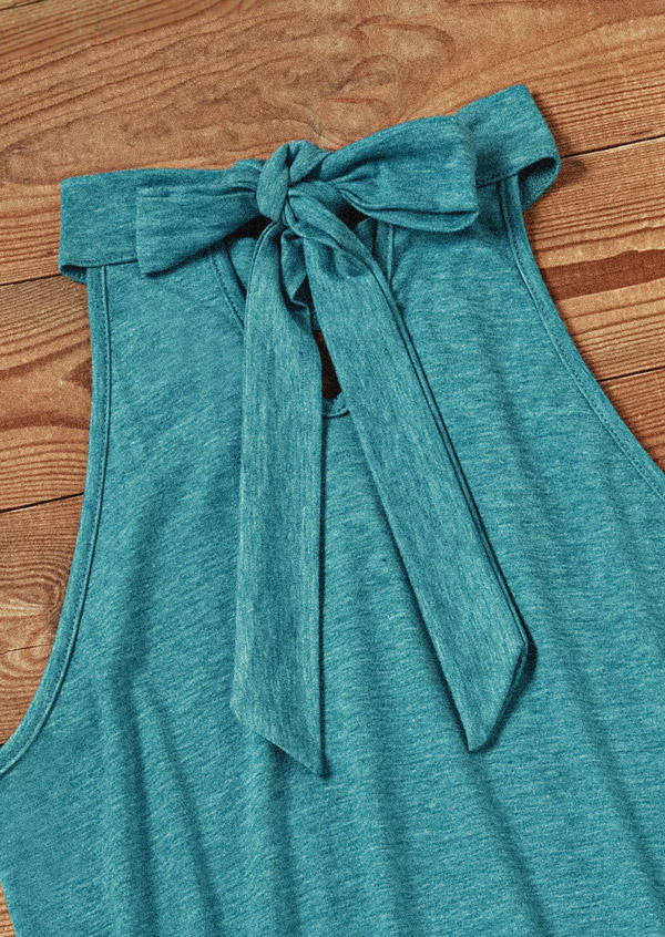 Ruffled Hollow Out Tie Tank - Lake Blue