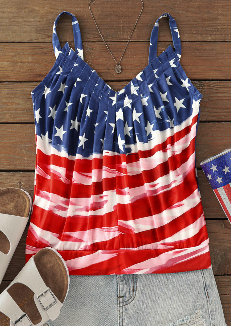 

Tank Tops American Flag Ruffled V-Neck Camisole in Multicolor. Size: ,XL