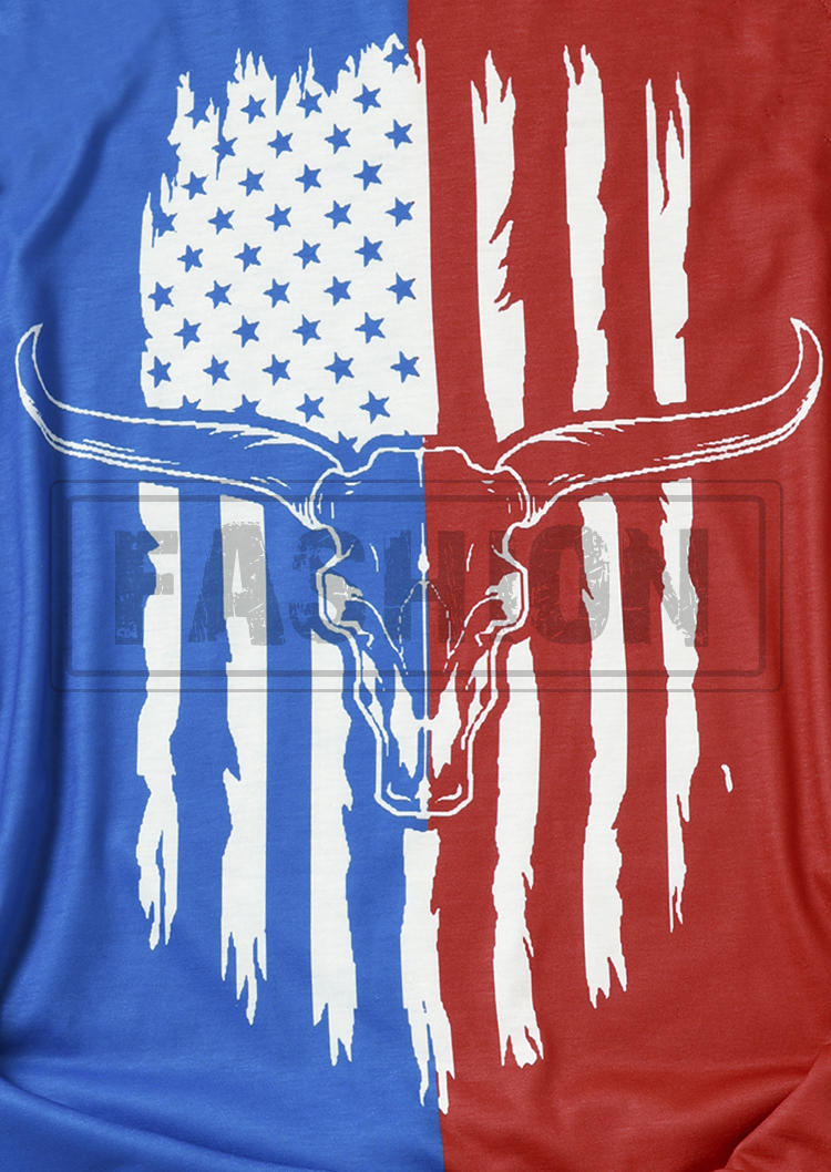 American Flag Steer Skull Color Block Camisole