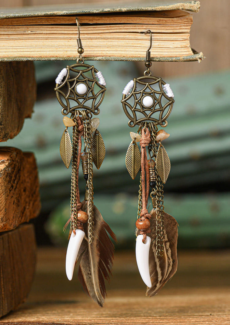 

Earrings Dreamcatcher Feather Retro Bohemian Earrings in Brown. Size