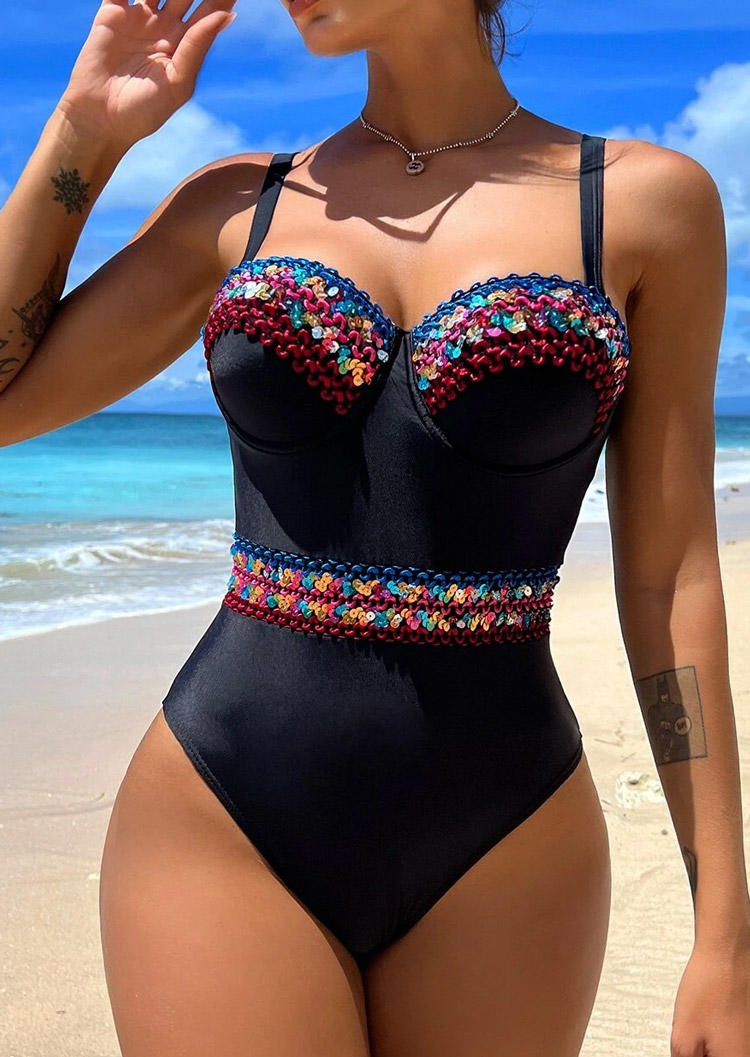 Sequined One-Piece Swimsuit - Black