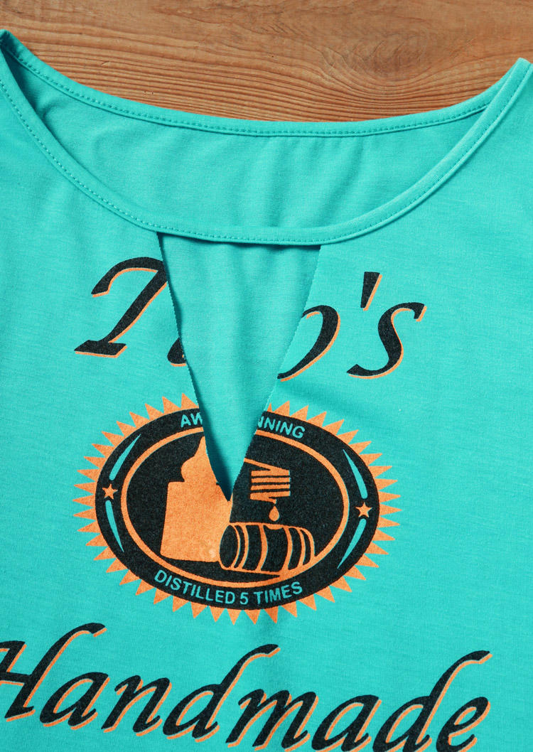 Drinks Letter Graphic Hollow Out Tank Without Camisole - Cyan