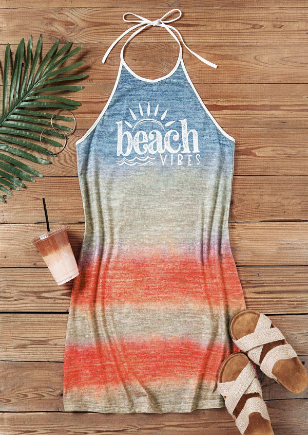 

Mini Dresses Beach Vibes Gradient Open Back Halter Tie Mini Dress in Multicolor. Size: L,M,,XL