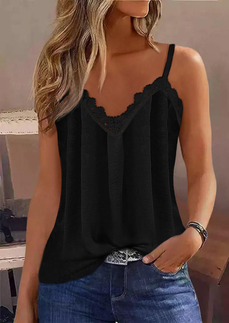 

Tank Tops Ruffled Lace Splicing Camisole in Black. Size