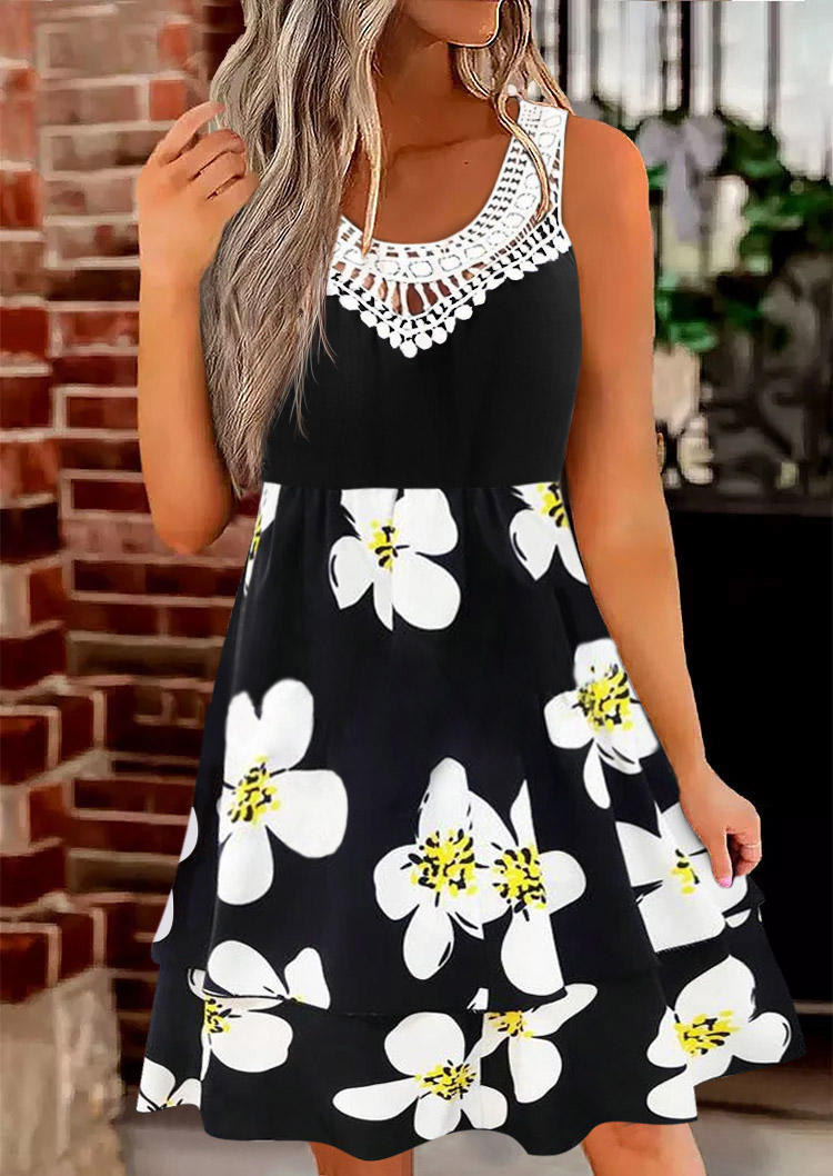 

Mini Dresses Floral Lace Splicing Ruffled Sleeveless Mini Dress in Multicolor. Size: L,M,,XL