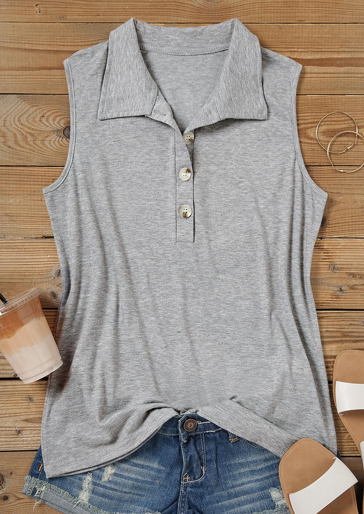 

Tank Tops Button Turn-down Collar Tank Top in Gray. Size: L,M,,XL