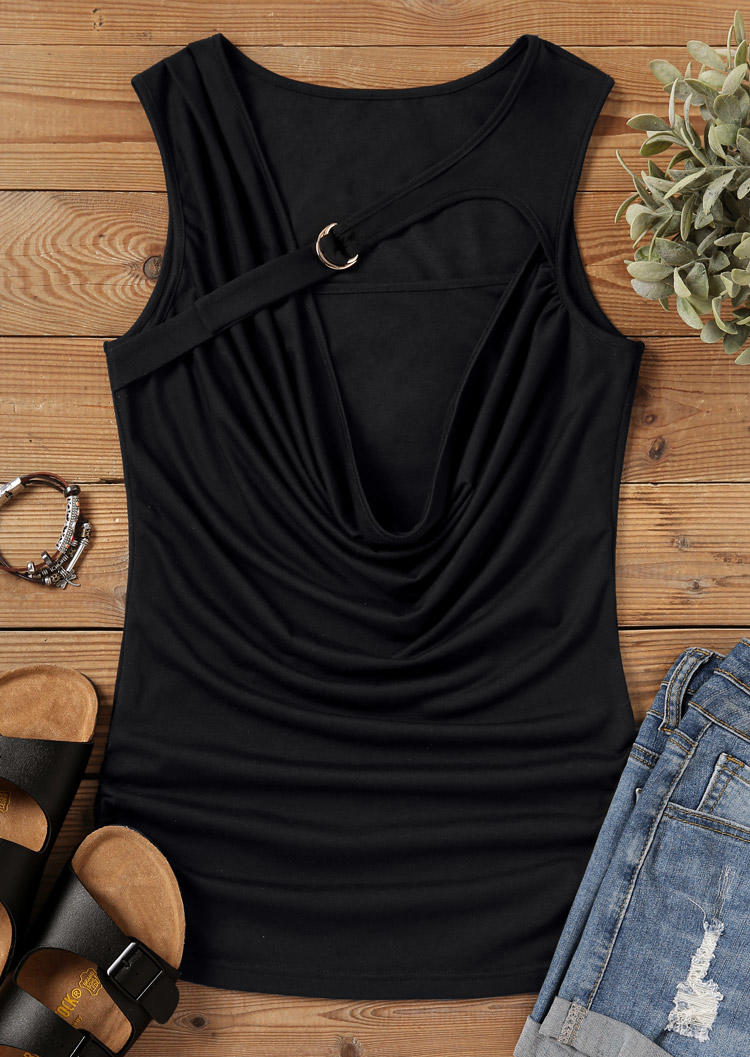 

Tank Tops Hollow Out Ruched Fake Two-Piece Tank Top in Black. Size: L,M,,XL