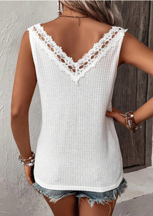 

Tank Tops Lace Splicing Hollow Out Tank Top in White. Size: L