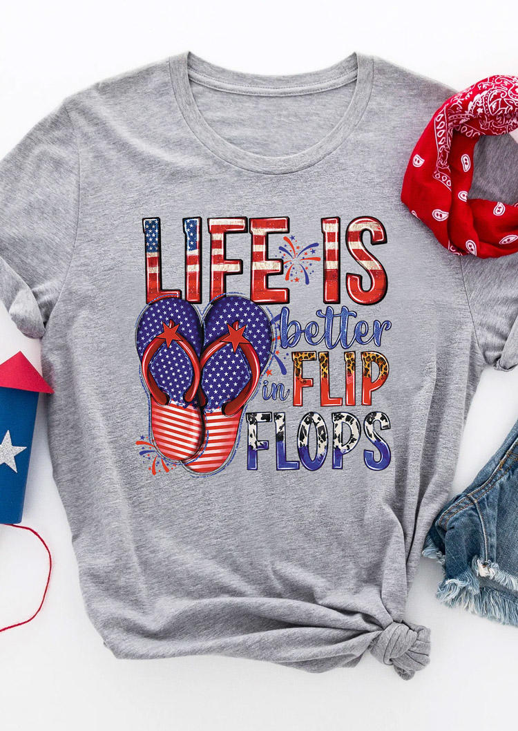 

T-shirts Tees Life Is Better In Flip Flops American Flag T-Shirt Tee in Gray. Size