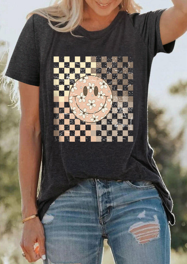 

T-shirts Tees Checkered Ditsy Floral Smile T-Shirt Tee - Dark Grey in Gray. Size