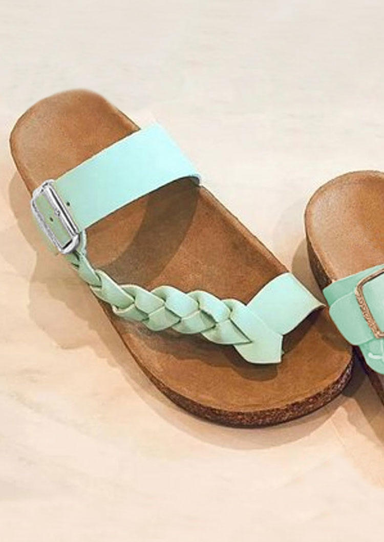 

Slippers Macrame Woven Buckle Strap Round Toe Slippers - Cyan in Blue. Size
